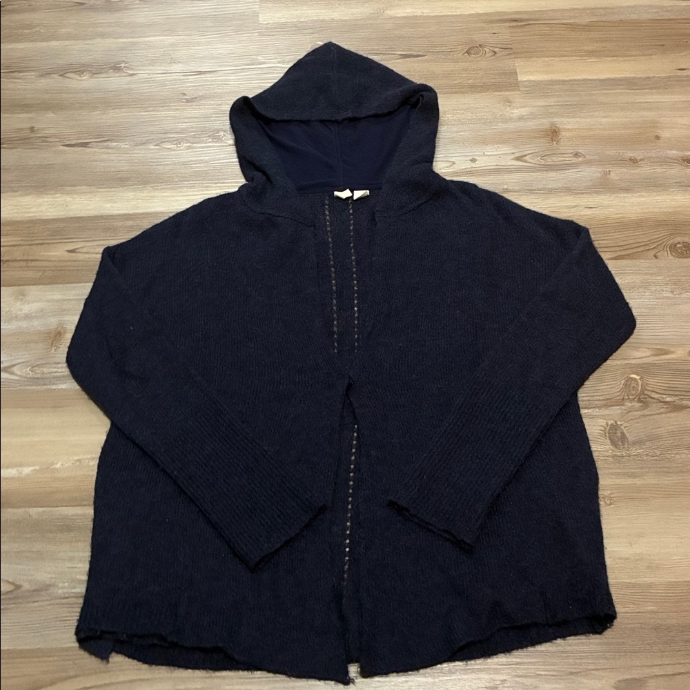 Anthropologie Moth Navy Blue Hooded Cardigan Sweater Single Snap Alpaca blend S - Picture 4 of 13